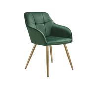 Chaise - TECTAKE - Fauteuil de salle à manger MARYLIN aspect velours avec pieds en acier doré - Vert Foncé/Or