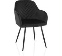 hjh Living - Chaise de salle à manger CHARVELLE rembourrée velours, accoudoirs, pieds métal Noir