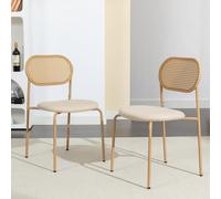 Chaise de salle à manger – Chaise de style enveloppant – Lot de 2 – Avec dossier en rotin et structure en métal, et assise en velours doux