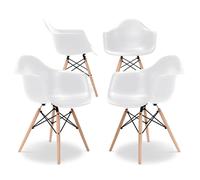 Chaise de Salle à Manger - Design Scandinave - Pieds en Bois - Lot de 4 - Nordika Blanc