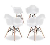 Chaise de Salle à Manger - Design Scandinave - Pieds en Bois - Lot de 4 - Skandiva Blanc