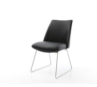 Chaise-de-salle-à-manger Elso-Flex cuir de vache noir pied trapèze acier inoxydable brossé ressorts ensachés