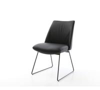 Chaise-de-salle-à-manger Elso-Flex cuir de vache noir pied trapèze noir ressorts ensachés