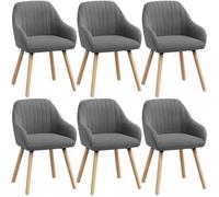 WOLTU Lot de 6 Chaises de Salle à Manger,Velours,Gris Foncé | Fauteuil Rembourré avec Accoudoirs,Pieds en Bois Massif,pour Cuisine Salon Chambre, Charge 150 kg