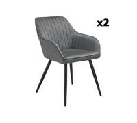 Chaise - TECTAKE - Lot de 2 chaises MARYLIN effet velours capitonné rembourrée et pieds acier noir, 58 x 62 x 82 cm - Gris