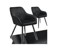 Chaise - TECTAKE - Lot de 2 chaises MARYLIN effet velours capitonné rembourrée et pieds acier noir, 58 x 62 x 82 cm - Noir