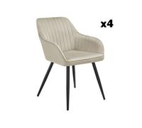 Chaise - TECTAKE - Lot de 4 chaises MARYLIN effet velours capitonné rembourrée et pieds acier noir, 58 x 62 x 82 cm - Crème