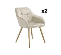 Chaises - TECTAKE - Lot de 2 fauteuils de salle à manger MARYLIN aspect velours avec pieds en acier doré - Crème/Or