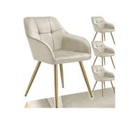 Chaise - TECTAKE - Lot de 4 chaises MARYLIN effet velours capitonné rembourrée et pieds acier doré, 58 x 62 x 82 cm - Crème/Or