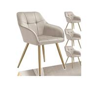 Chaise - TECTAKE - Lot de 4 chaises MARYLIN effet velours capitonné rembourrée et pieds acier doré, 58 x 62 x 82 cm - Taupe/Or
