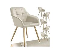 Chaises - TECTAKE - Lot de 6 fauteuils de salle à manger MARYLIN aspect velours avec pieds en acier doré - Crème/Or