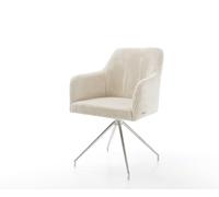 Chaise-de-salle-à-manger Greg-Flex côtelé beige vintage pied croisé conique acier inoxydable brossé ressorts ensachés