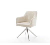Chaise-de-salle-à-manger Greg-Flex côtelé beige vintage pied croisé large acier inoxydable brossé ressorts ensachés