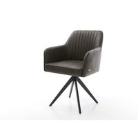 Chaise-de-salle-à-manger Greg-Flex microvelours anthracite vintage pied croisé angulaire noir ressorts ensachés