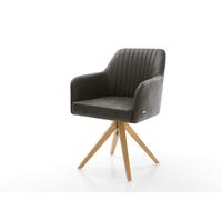 Chaise-de-salle-à-manger Greg-Flex microvelours anthracite vintage pied en bois angulaire naturel ressorts ensachés