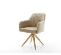 Chaise-de-salle-à-manger Greg-Flex microvelours beige vintage pied en bois angulaire naturel ressorts ensachés