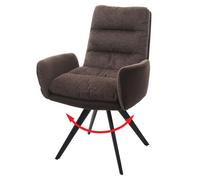 Chaise de salle à manger HWC-G66 pivotante Auto-Position tissu/textile brun-brun foncé, avec accoudoirs