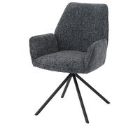 Chaise de salle à manger HWC-G67, chaise de cuisine, pivotante, avec système de réglage automatique, revêtue en chenille (410g/m²), structure noire, couleur gris foncé