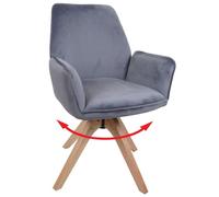 Chaise de salle à manger HWC-G67, chaise de table à manger, chaise de cuisine, chaise avec accoudoirs, pivotante, en bois et velours 320 g/m², MVG gris foncé
