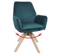Chaise de salle à manger HWC-G67, chaise de table à manger, chaise de cuisine, chaise avec accoudoirs, pivotante, en bois et velours 320 g/m², MVG vert