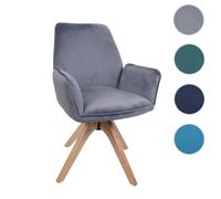 Chaise de salle à manger HWC-G67, chaise de table à manger, chaise de cuisine, chaise avec accoudoirs, pivotante, en bois et velours 320 g/m², MVG gris foncé