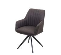 Chaise de salle à manger HWC-H73, fauteuil,avec accoudoirs, acier rétro, tissu gris-marron