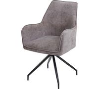 Chaise de salle à manger HWC-K15, chaise de cuisine rembourrée Chaise avec accoudoirs, tissu/textile métal ~ gris foncé