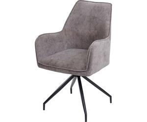 Chaise de salle à manger HWC-K15, chaise de cuisine rembourrée Chaise avec accoudoirs, tissu/textile métal ~ gris foncé