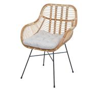 Chaise de salle à manger HWC-P17, chaise de cuisine chaise en osier chaise en rotin chaise, Kubu rotin métal ~ rembourrage crème