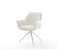 Chaise-de-salle-à-manger Keila-Flex avec accoudoirs bou oux beige pied croisé conique acier inoxydable