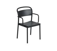 Chaise de Salle à Manger Linear en Acier avec Accoudoirs, Noir
