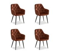 Homestyle4u Chaises de salle à manger Velours Marron avec accoudoirs – Lot de 4