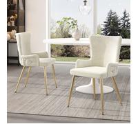Chaise de Salle à Manger lot de 2 pièces en velours quatre pieds de soutien en métal doré coloris beige chaise lounge