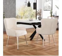Chaise de Salle à Manger lot de 2 pièces revêtement en velours beige quatre pieds en métal argenté accoudoirs soutien lombaire