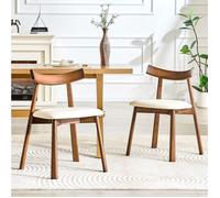 Chaise de salle a manger lot de 2 scandinave moderne en bois massif rubberwood assise rembourree blanche ORVRYN