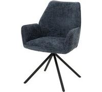 Chaise de salle à manger HWC-G67, chaise de cuisine avec accoudoirs, pivotante Auto-Position, chenille Oeko-Tex ~ bleu foncé