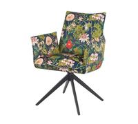 Chaise de salle à manger Mika-Emil - Chaise pivotante rembourrée avec accoudoirs et ressorts ensachés, confort d’assise élevé, tissu à motif floral, piètement métal noir, capacité 150 kg, lot de 1