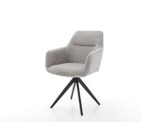 Chaise-de-salle-à-manger Pejo-Flex côtelé gris argenté pied croisé angulaire noir ressorts ensachés