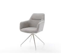 Chaise-de-salle-à-manger Pejo-Flex côtelé gris argenté pied croisé conique acier inoxydable brossé ressorts ensachés