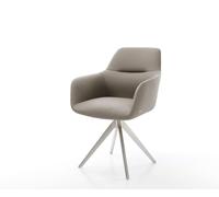 Chaise-de-salle-à-manger Pejo-Flex cuir de vache couleur boue pied croisé angulaire acier inoxydable brossé ressorts ensachés