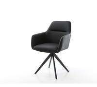 Chaise-de-salle-à-manger Pejo-Flex cuir de vache noir pied croisé angulaire noir ressorts ensachés
