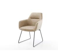 Chaise-de-salle-à-manger Pejo-Flex microvelours beige vintage pied trapèze noir ressorts ensachés