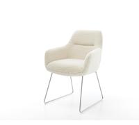 Chaise-de-salle-à-manger Pejo-Flex tissu teddy beige pied trapèze acier inoxydable resorts ensachés
