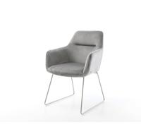 Chaise-de-salle-à-manger Pejo-Flex velours gris pied trapèze acier inoxydable brossé ressorts ensachés