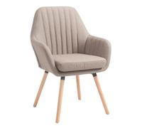 CLP Chaise de salle à manger Florian – tissu, siège rembourré, accoudoirs, pieds bois – Taupe/Natura