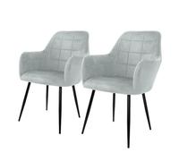 ECD Germany Lot de 2 Chaises de Salle à Manger Cuisine Salon Séjour - Gris - Assise Siège Rembourrée en Velours Structure en Métal Fauteuil Rétro avec Accoudoirs pour Bureau Réception Meuble Maison