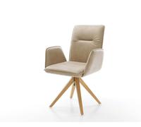 Chaise-de-salle-à-manger Vinja-Flex microvelours beige vintage pied en bois angulaire naturel