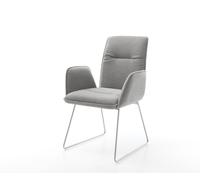 Chaise-de-salle-à-manger Vinja-Flex tissu structuré doux gris pied trapèze acier inoxydable