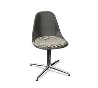 Chaise de Salle à Manger Vitra Eames DSL en Fibre de Verre avec Coussin D'assise en Cuir D'éléphant Gris/à Carreaux/ Chrome