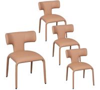 Chaise de Salle à Manger WOLTU - Lot de 4 - Métal et Similicuir sélectionné - Assise rembourrée - Brun Clair